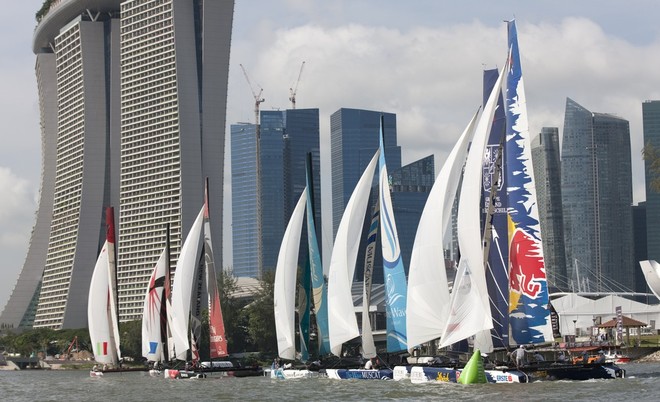 Fleet racing in Singapore on Day 4 - Extreme Sailing Series 2012 © Lloyd Images http://lloydimagesgallery.photoshelter.com/